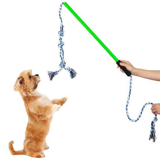 Yousheng 1 Set Dog Stick Toy Extendable Rod Bite Resistant Comfortable Grip Dogs IQ Training Braided Cotton Rope Dog Interactive Flirt Pole Toy