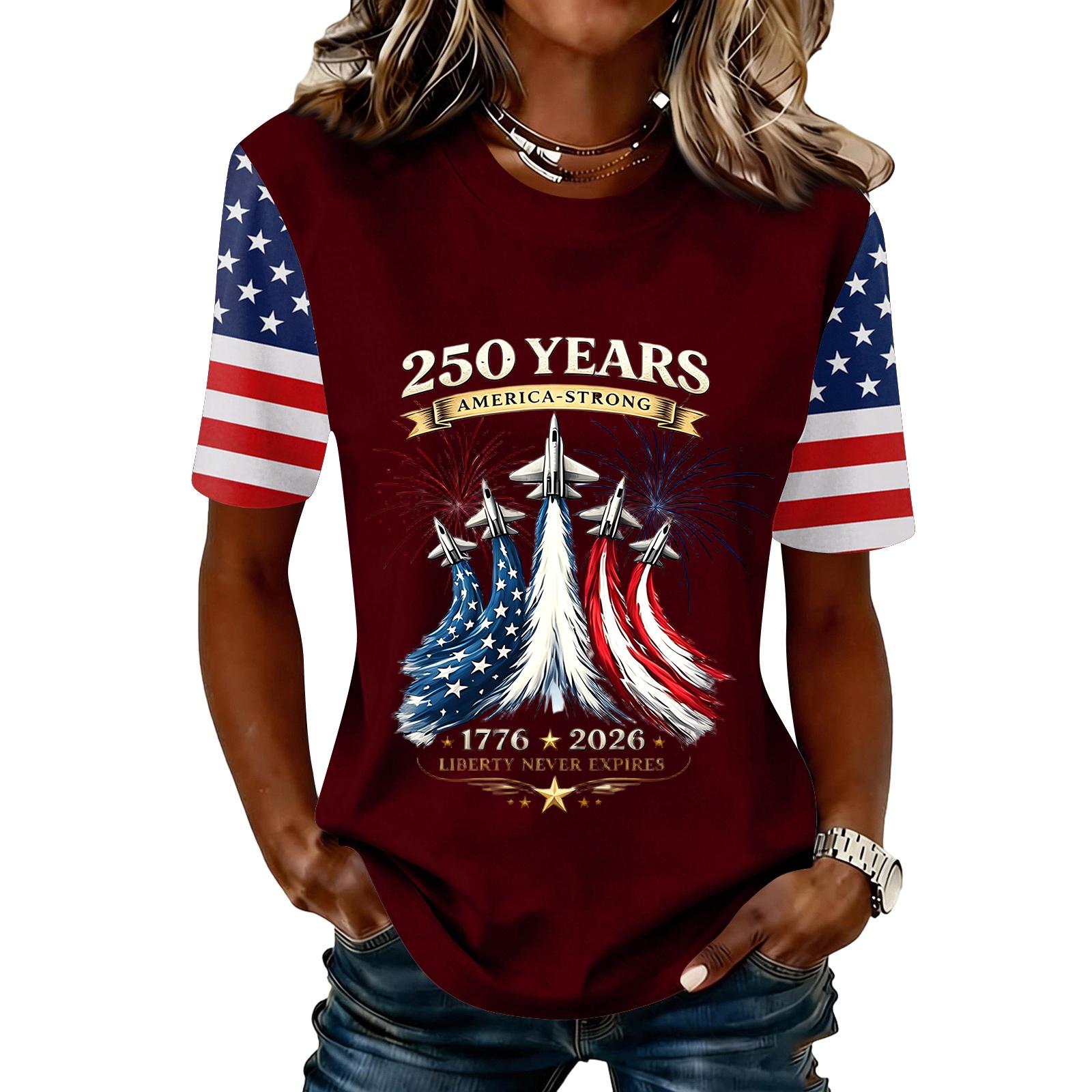 

Womens Short Sleeve Crew Neck T Shirt with Printed and Letter Graphic Casual Fit Top for Everyday Wear S винний