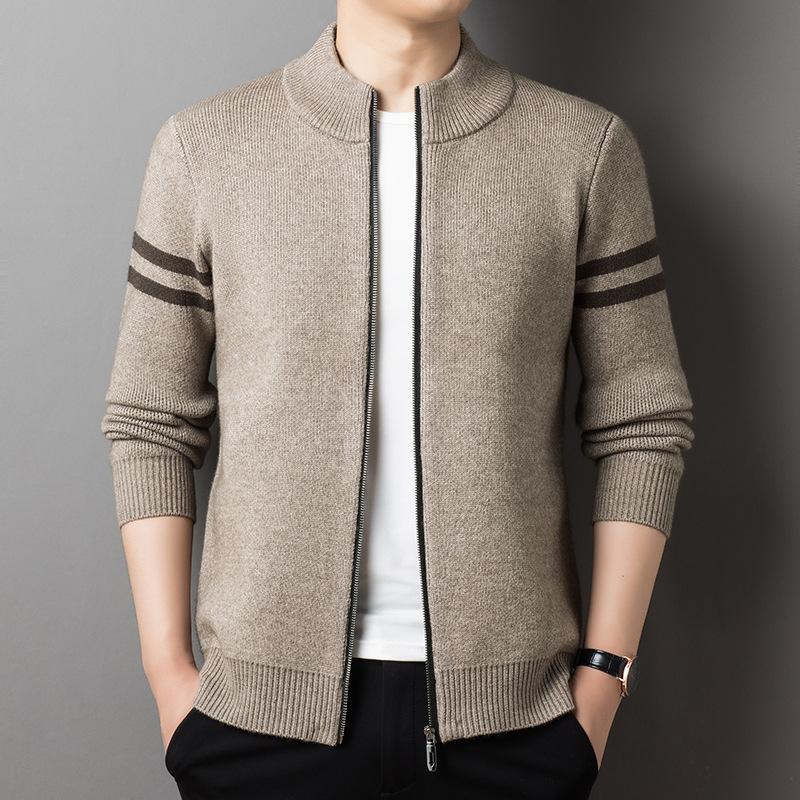 Knitted Cardigan Jacket Men's Autumn and Winter New Style Young and Middle-aged Cardigan Sweater Thickened Stand-up Collar Fashion Fashion Jacket