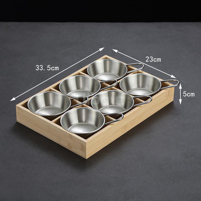 Creative Nine Palace Tableware Hotpot Restaurant Barbecue Restaurant Divided Food Sauce Dish Set Plate Platter Bamboo Wood Box