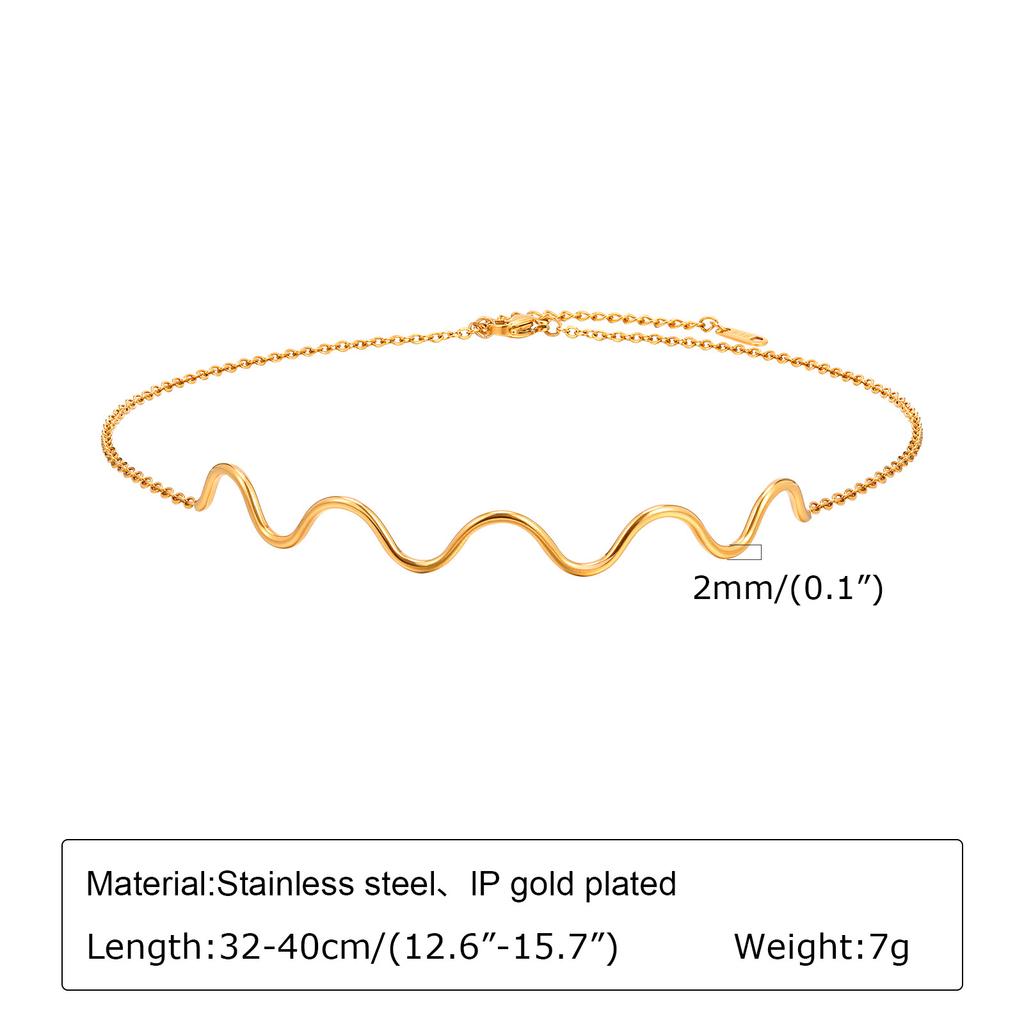 Jewelry Fashion Collar Exaggerated Earrings Stainless Steel Line Wave Necklace 18K Gold Ladies 1809