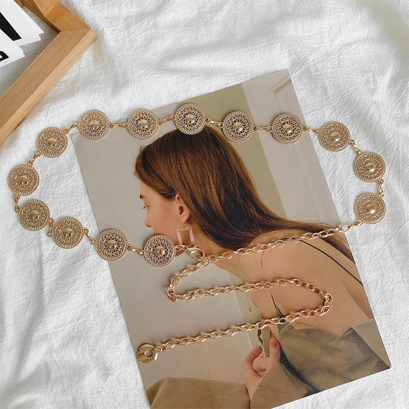 

European and american high-end metal chain belt - women s waist cincher, versatile accessory for dresses, suits, hanfu, and trendy ins style золотой