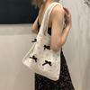 Aesthetic Knitted Bag Women Hollow Out Crochet Bow Handbag Large Capacity Handmade Tote Bag Summer Beach Woven Shoulder Bag