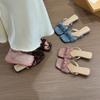 2025 new French bow square head low-heeled slippers women's summer pedal fashion versatile cool slippers