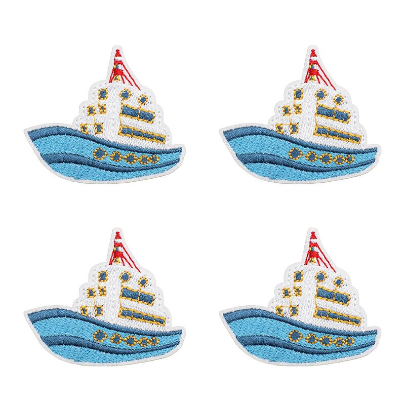 10pcs Luxury Cruise Ship Embroidery Patch Sea Trip Blue Whale Iron On Patches For Clothes Jackets Backpack Sew Stickers Badge 