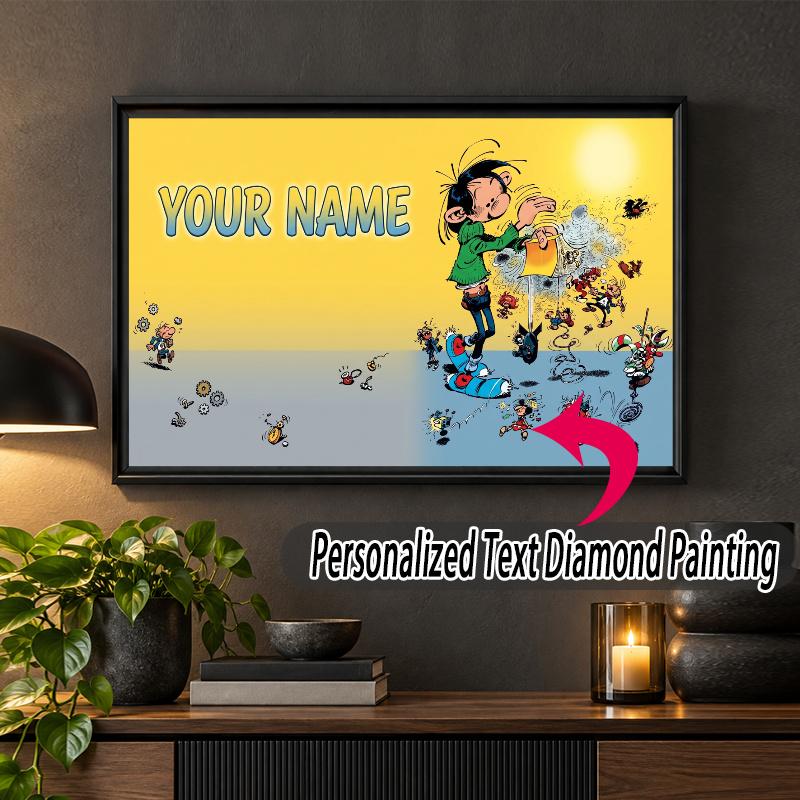 Gaston Lagaffe Custom Name Text 5D Diamond Painting Kit DIY Full Drill Diamond Art Decoration