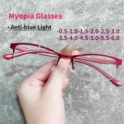 Occhiali da Miopia da Donna Occhiali da Vista da Donna Mezza Montatura Anti Luce Blu Lenti Uomo Occhiali Finiti -1.0 A -4.0 Occhiali