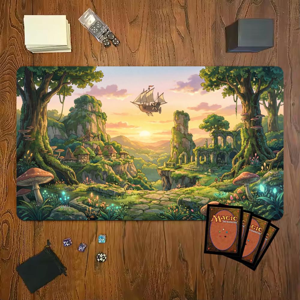 Magic Fairy Tale Airshipthemed Mouse Pad Playmat 24x14 Mtg Tcg Office Desk Mat For Work Game Pc Laptop Rug Carpet Mousepad