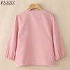 ZANZEA Women Casual V-Neck Loose 3/4 Sleeve Embroidery Blouse