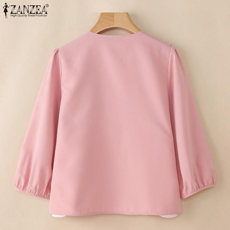 ZANZEA Women Casual V-Neck Loose 3/4 Sleeve Embroidery Blouse
