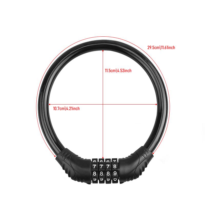High-Security 4-Digit Bike Lock - Reinforced Steel Cable for Bikes/Scooters/Motorcycles - Easy-to-Remember Combination 4