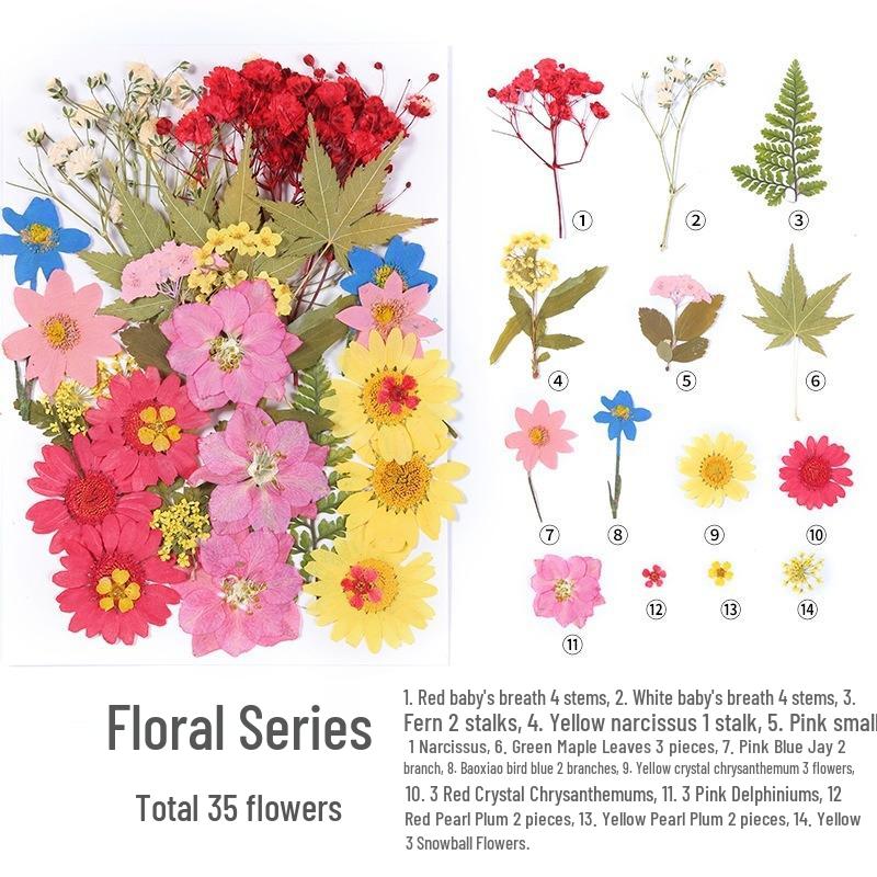 DIY Handmade Dried Flower Embossed Wall Clock with Wood Grain Border