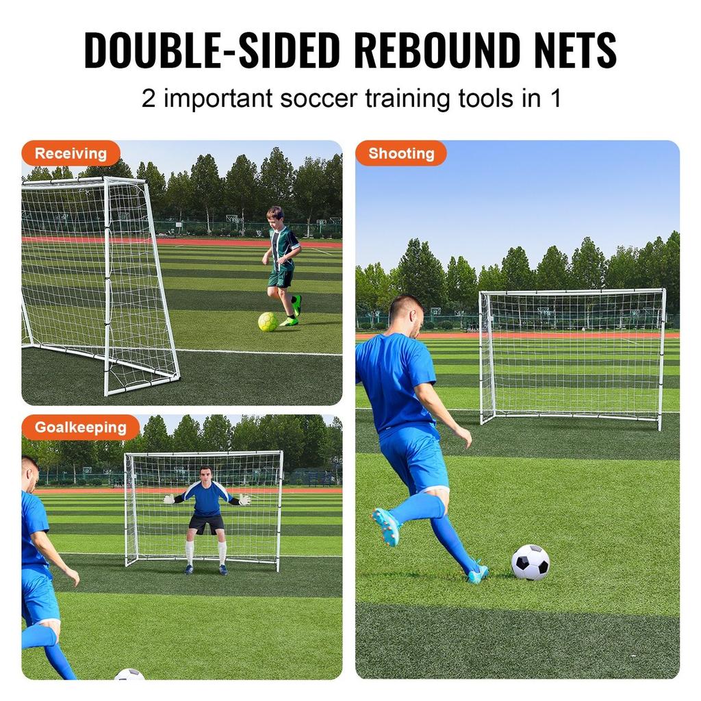 Soccer Rebound Trainer, 8x6FT Iron Soccer Training Equipment, Sports Football Rebounder Wall with Double-Sided Rebounding Net & Goal, Perfect for
