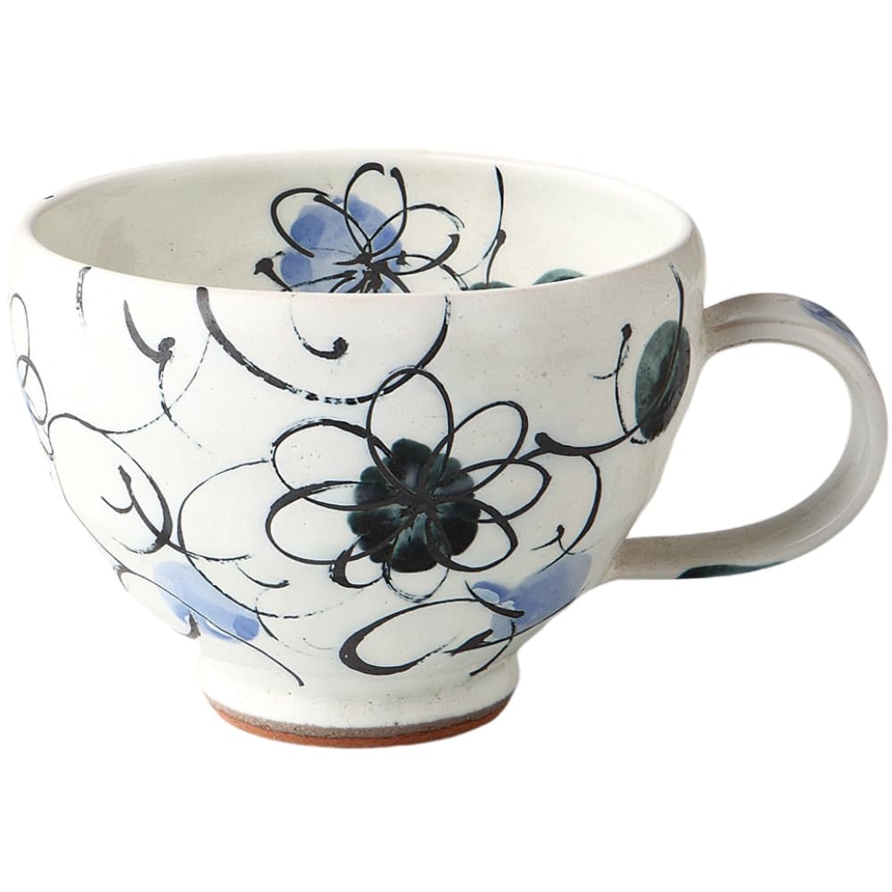 Ale-net Soup Cup, W17 x D13 x H10cm, Polka Dot Floral Arabesque Jumbo Handled Soup Cup, Ceramic, Mino Ware, Made in Japan