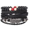 Retro Woven Cowhide Leather Men's Bracelet Set - European & American Handmade DIY Knot