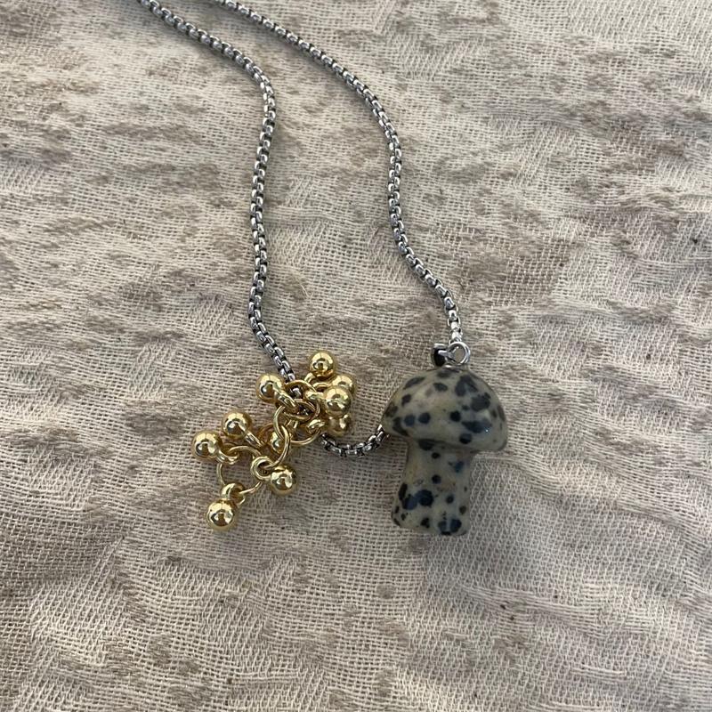 

Ожерелье с подвеской из натурального камня в виде сладкого гриба для женщин и девочек, универсальная винтажная длинная цепочка для свитера, ювелирные изделия, аксессуары, подарки