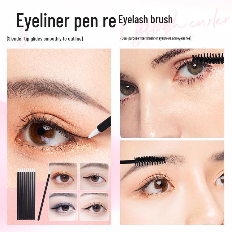 Makeup Tool Kit: Palette, Mixing Stick, Disposable Mascara Brush, Eyeliner Triangle, Powder Puff, Eyelash Curler