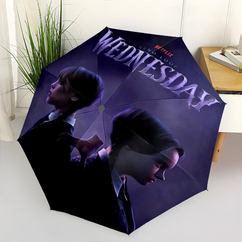 1pc Wednesday Addams Pattern Automatic Umbrella Is Fashionable and Good-Looking, a Portable 3-Fold Umbrella, Suitable for Travel and Daily Use, a Trav