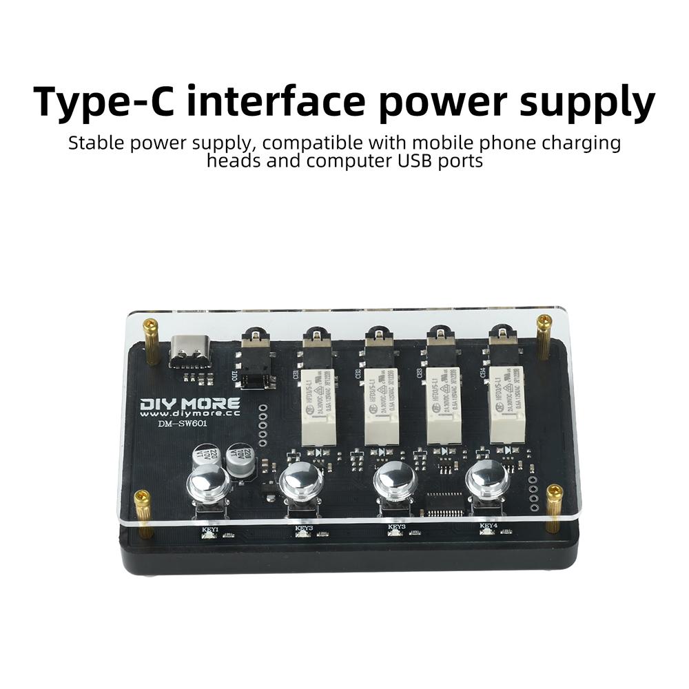 DC 5V AUX 3.5mm Audio Switcher 4-In 1-Out Multi Channel Audio Input Type-C Interface for PC Game Console TV Amplifier