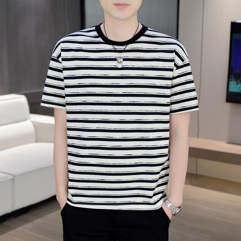 2024 Brand New Mens T-Shirts Striped Men T Shirt Short-Sleeved Man Stripe T-shirt For Male Clothing Round-Collar Tops Tees