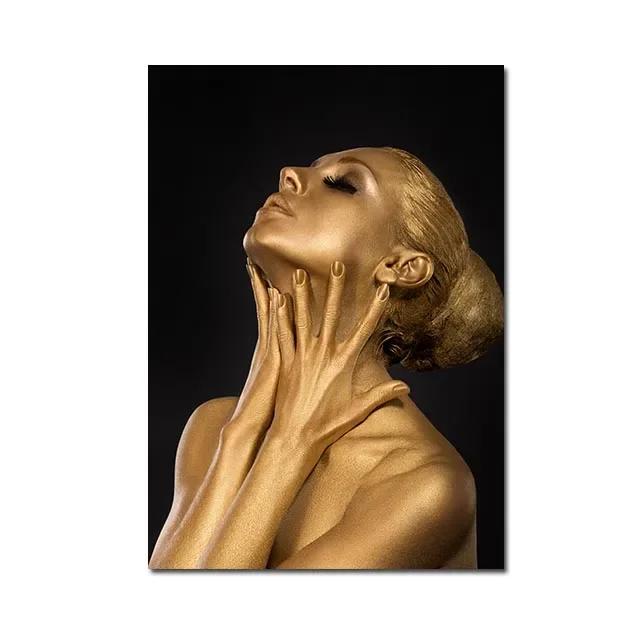 African Women Canvas Painting Black Gold Woman Poster and Prints Scandinavian Wall Art Picture for Home Decor Living Room Mural