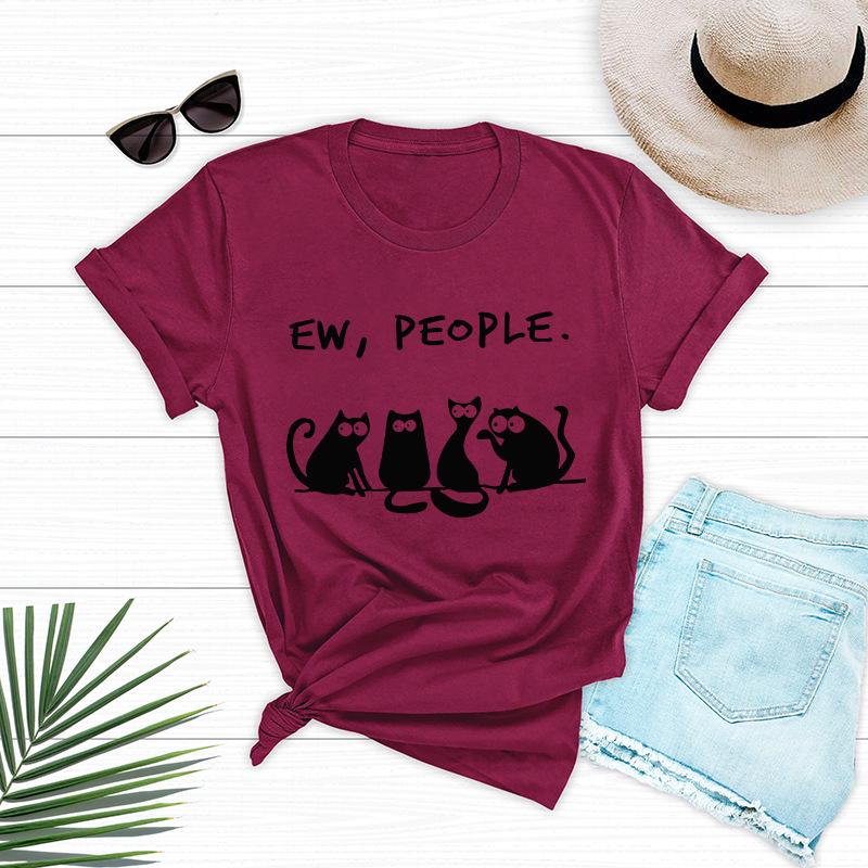 

Mew People Cotton T-Shirt Short Sleeve Round Neck Women 2d Print Tops 5XL бордовый