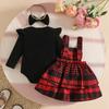 Herbst Winter Outfit Set - Langarm Rippstrick Top, Kleid und Stirnband 3-teilig