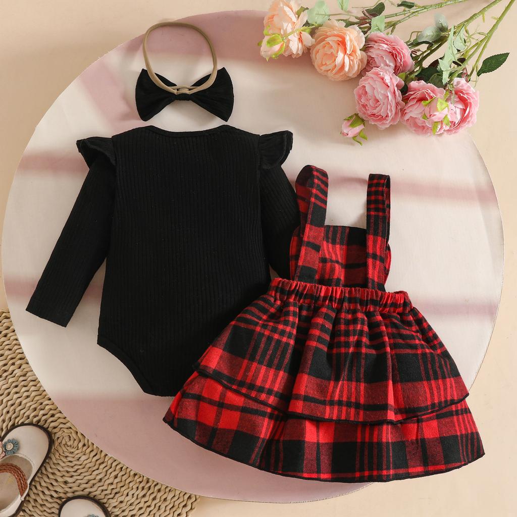 Herbst Winter Outfit Set - Langarm Rippstrick Top, Kleid und Stirnband 3-teilig