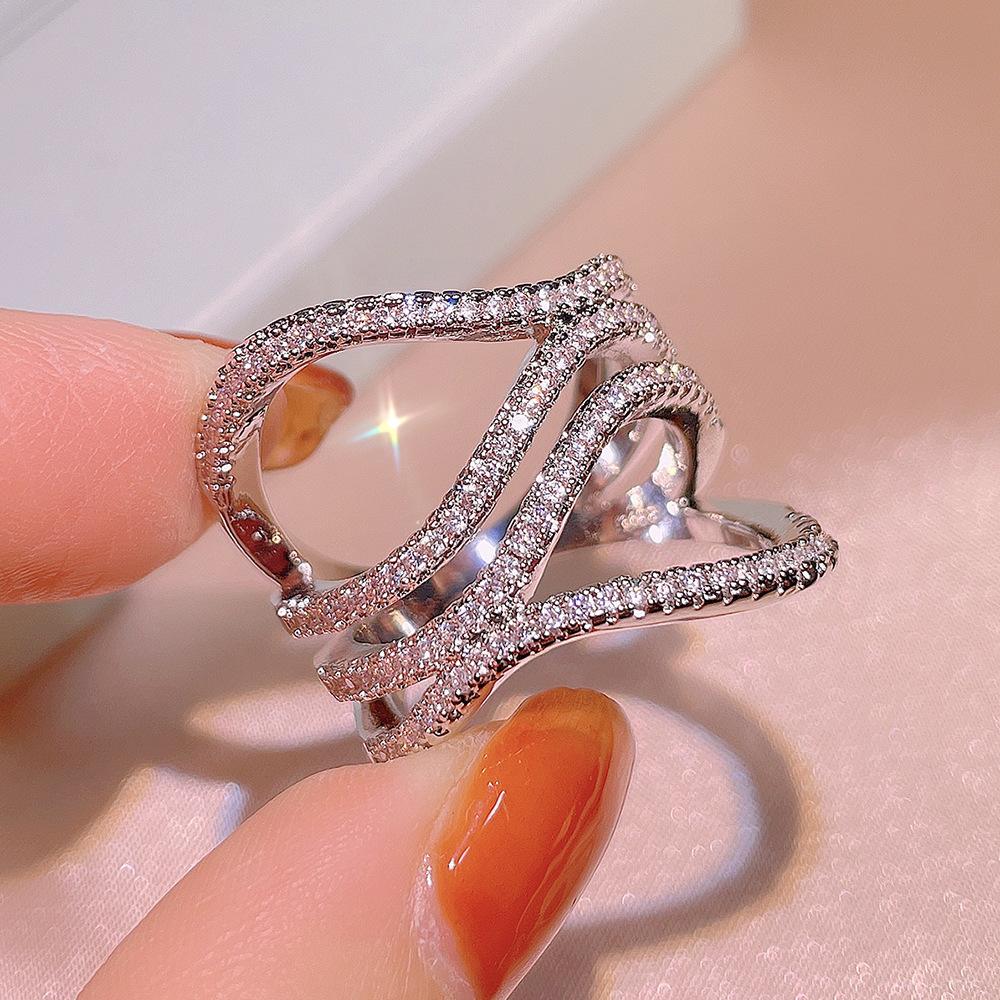 Hot Sale 100% Sterling Silver Wave Rings Clear CZ Circle 4 Layer Lucky Rings for Women Bridal Wedding Bijoux Femme
