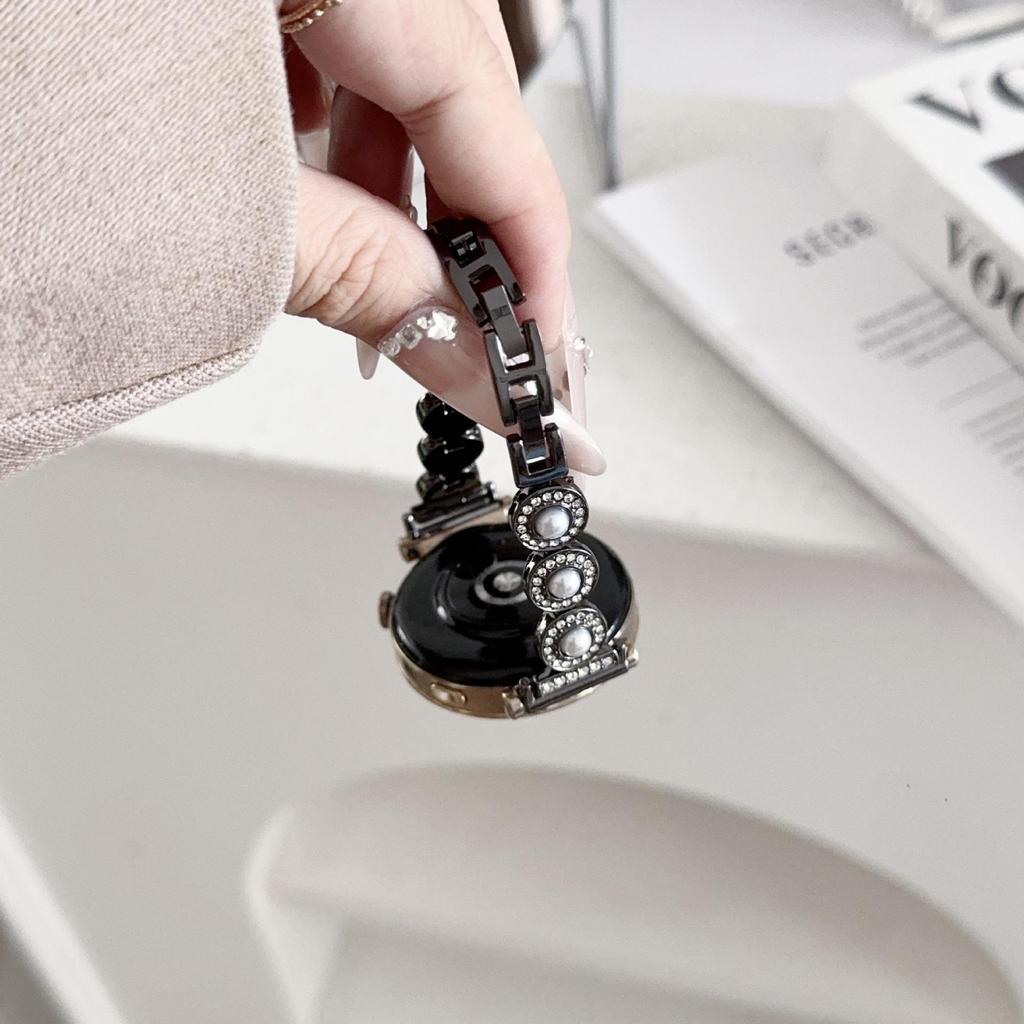 French Style Pearl Metal Chain Band for Apple Watch 11, iWatch 10987E, Huawei GT6, Xiaomi 9