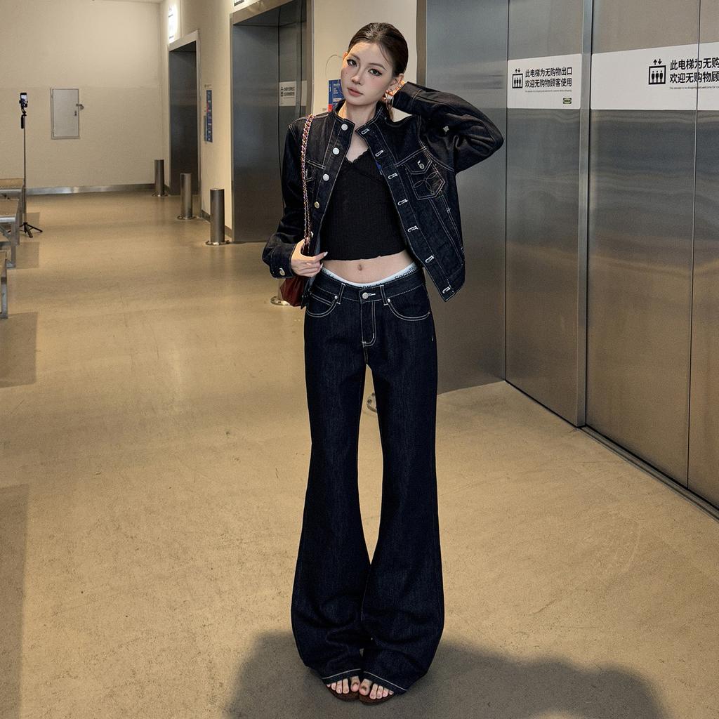Low-rise non-stick leg flared jeans, women's autumn new American retro Spice Girl wide-leg flared pants
