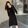 Knitted white dress waist coffee break beautiful high sense party party dress autumn