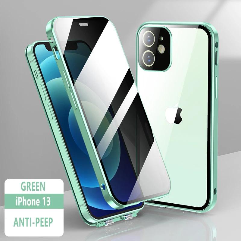 360° Vollschutz Metall Magnetisch Doppelseitig Glas Schnappverschluss Anti-Peeping Handyhülle Für iPhone 15 14 13 12 16 Pro Max Hülle
