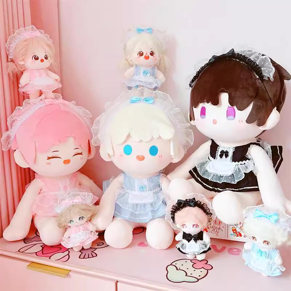 Niannyyhouse 10cm~15cm 20cm 40cm Plush Doll Clothes Head Dress Apron Maid Outfit Cotton Doll Dress-Up Accessories (Blue 10cm~15cm)