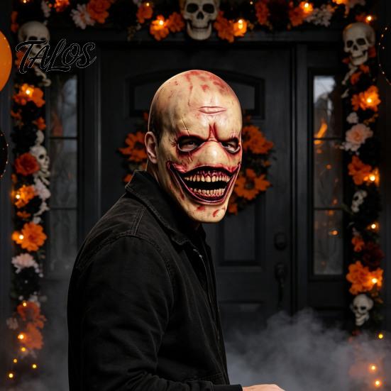Adult Latex Mask Halloween Smiling Clown for Men, Scary Toothy Flexible Fit Horror Mask, Masquerade Party Cosplay Haunted House
