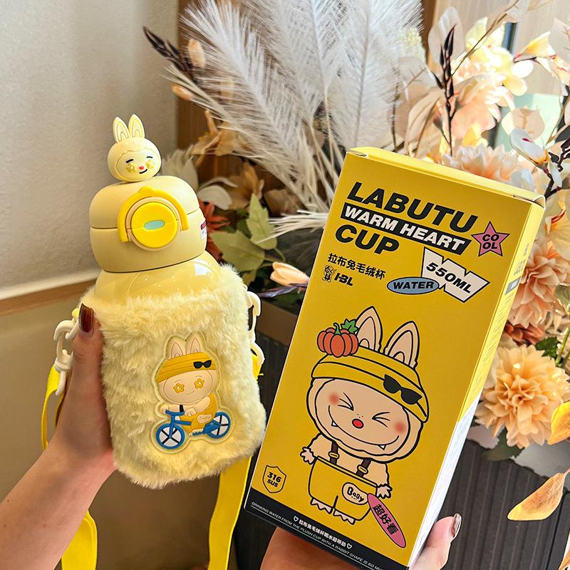 Large Capacity Double Drink 316 Thermos Cup Cute High Value Children's Straw Cup Student Portable Water Cup