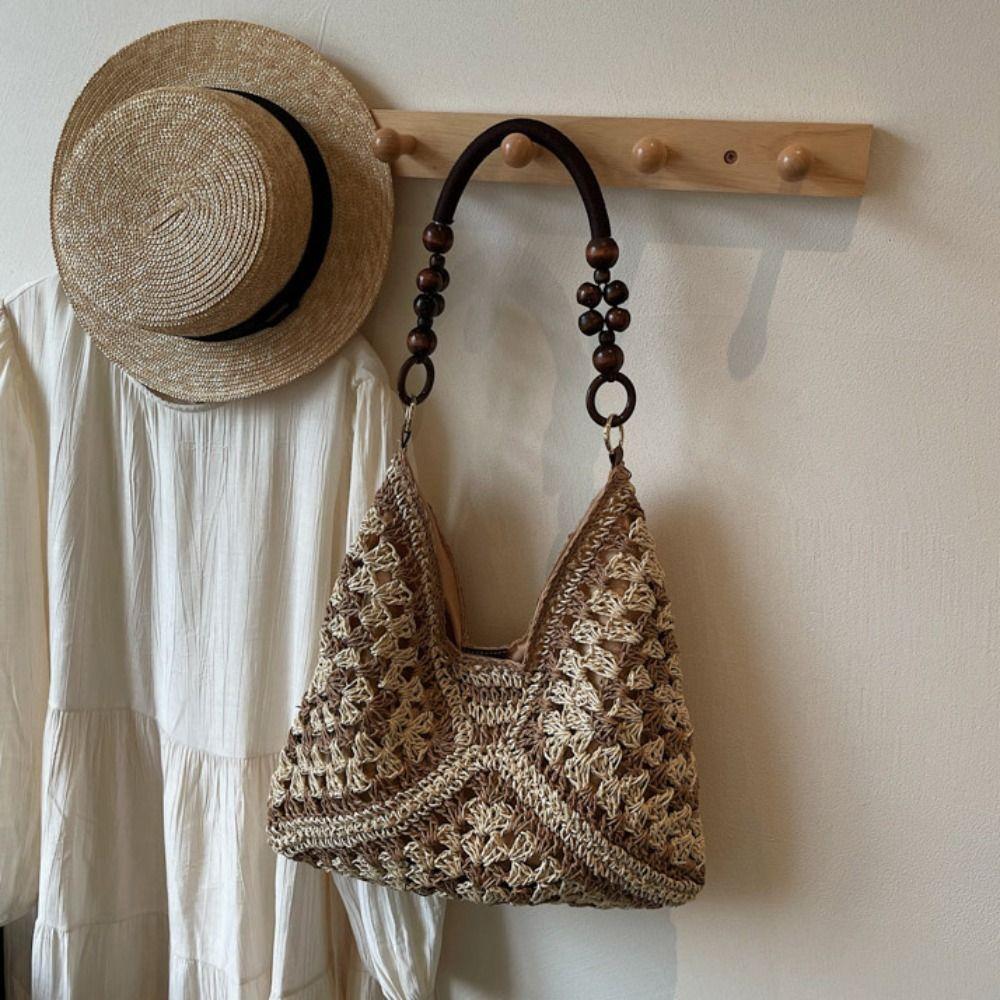 Tote Bag Stro Geweven Tas Strand Handtas Lege Schoudertas Eenvoudige Boheemse Strandtas Meisjes