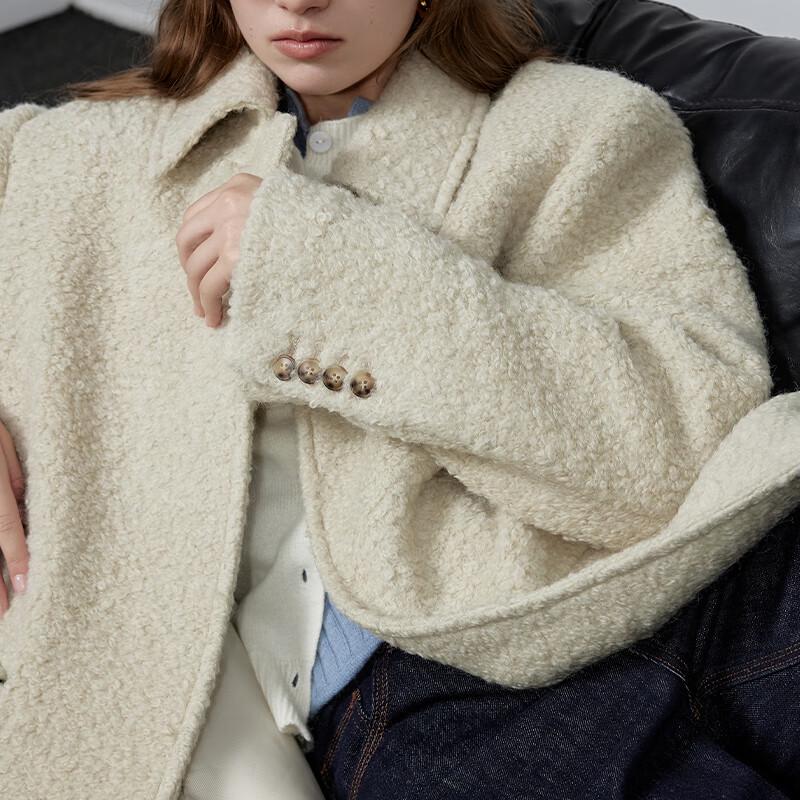 GREEN BELT Women's Lamb Wool Lapel Long Coat