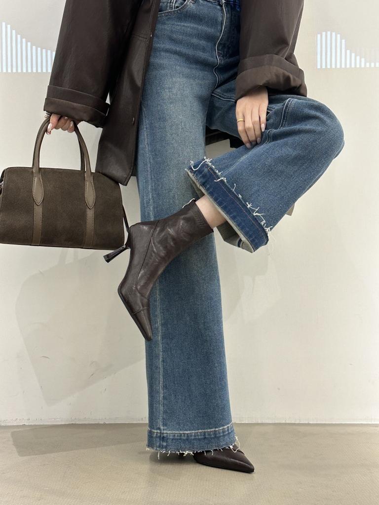 Pointed Heel High Heel Boots Pile Boots Pleated Boots Women's Medium Boots Knight Boots Western Short Boots
