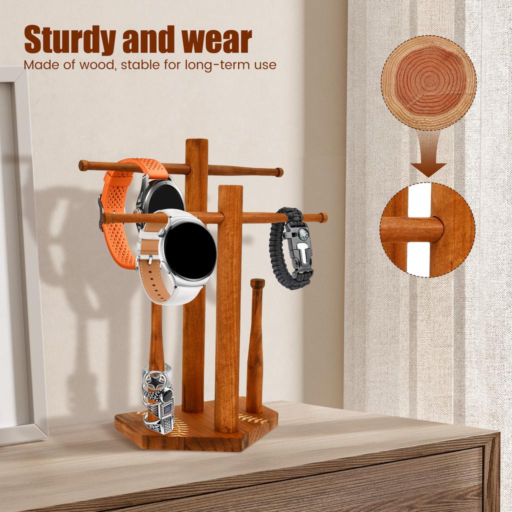 Baseball Ring Holder 2 Layer Wooden Softball Drip Necklace Display Organizer Championship Stacked Ring Stand Present for Player