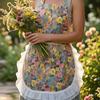 Wear Resistant Neck Hanging Apron Floral Lace Cooking Apron Portable Canvas Apron  Women
