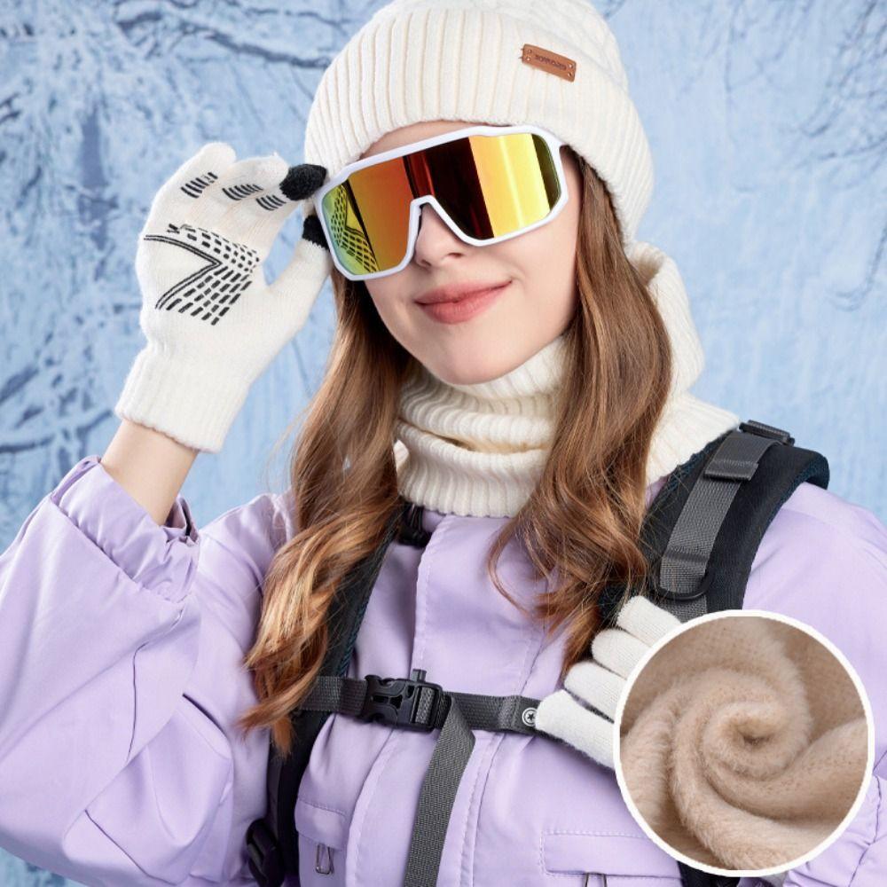 3pcs Solid Color Hat Scarf Gloves Set Warm Winter Beanie Hat Simple Thermal Knit Cap  Outdoor