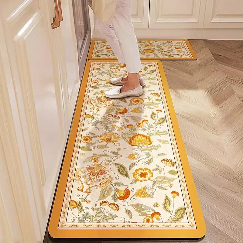 2pc Entrance Kitchen Anti Slip Floral Carpet Wear Resistant Easy To Clean Comfortable Home Decor Floor Mats