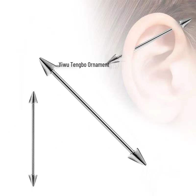 Stainless Steel Cone Stud Earrings with Long Rod - Simple European & American Style Body Piercing Jewelry