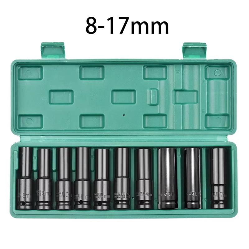 1/2 Inch Drive 6-Point Impact Socket Set 10-Piece Metric Sizes 8mm to 24mm Carbon Steel with Hard Storage Box for Mechanics