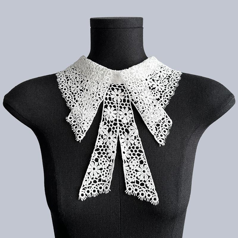 Haftowany ażurowy kołnierz kwiatowy z klapami, fałszywy kołnierzyk, koszula sukienkowa, sweter, szal, owijka, odpinany kołnierzyk dekoracyjny, damski top, kołnierzyki