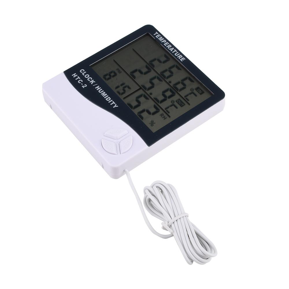 LCD Digital Temperature Humidity Meter HTC-2 Home Indoor Outdoor hygrometer thermometer Weather Station with Clock HTC-1