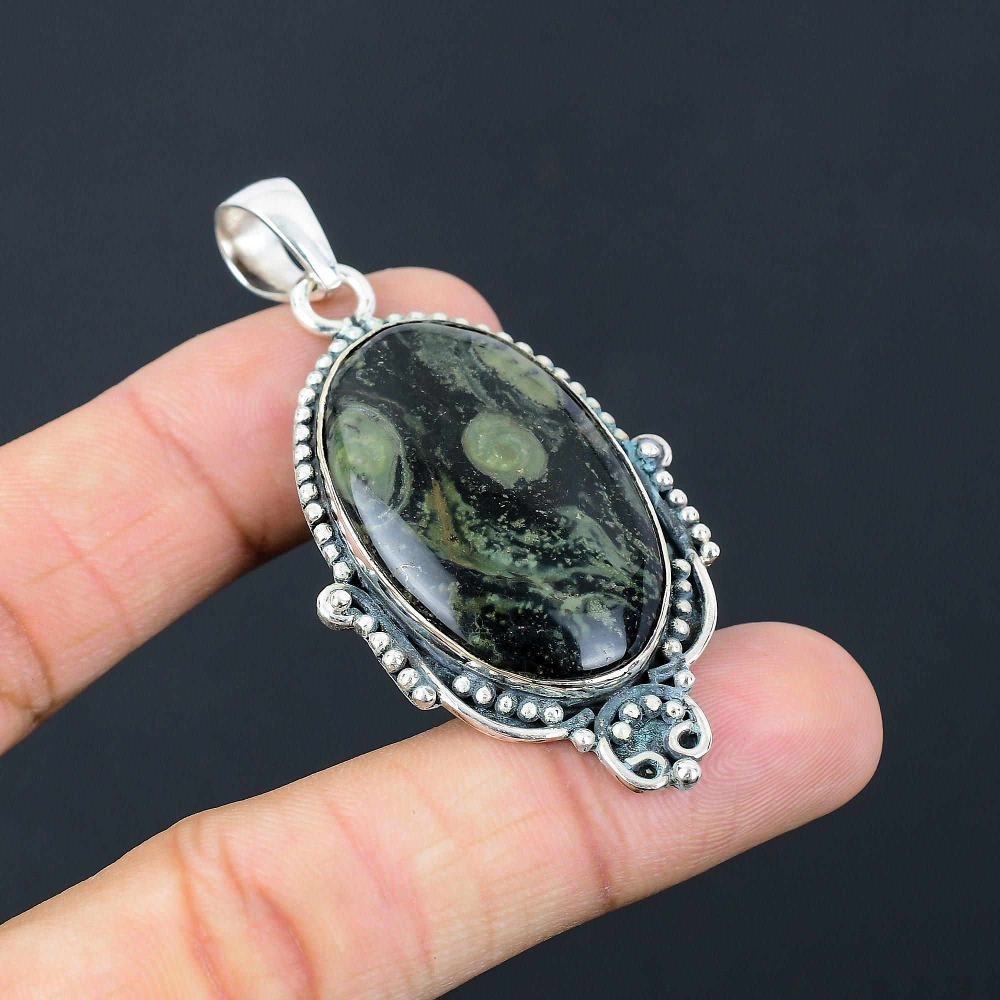 Sisters Day Sale Oval Natural Kambaba Jasper Trendy Wife Pendant Sterling Silver