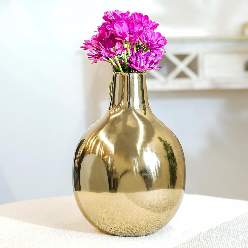 Metal Flower Vase For Home Dcor Living Room Office Wedding | Table Decorative Item For Festivals Birthday Golden Vase 1Pcs