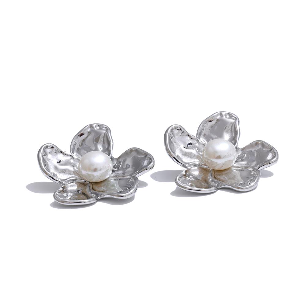 

Yhpup Stainless Steel Temperament Metal Flower Fashion Golden Trendy Stud Earrings for Women Charm Daily Jewelry Wholesale